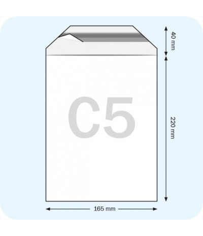 Maišeliai su atvartu, C5, 165 x 220 mm, PE plėvelė 50mic