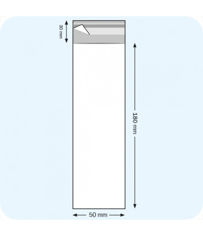 Maišeliai su atvartu, 50 x 180 mm, OPP plėvelė 30mic