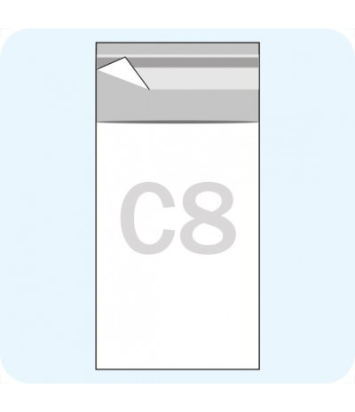 Maišeliai su atvartu, C8, 60 x 82 mm, OPP plėvelė 30mic