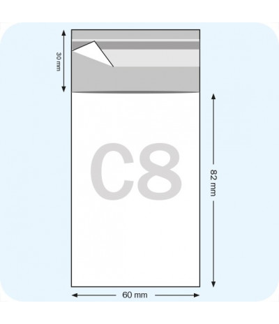 Maišeliai su atvartu, C8, 60 x 82 mm, OPP plėvelė 30mic