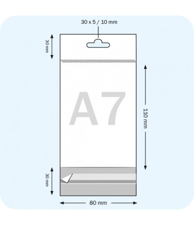 Pakabinami maišeliai su atvartu, 80 x 110 mm, OPP plėvelė 30mic