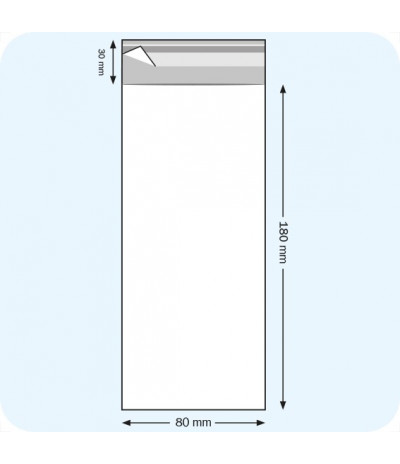 Maišeliai su atvartu, 80 x 160 mm, OPP plėvelė 30mic