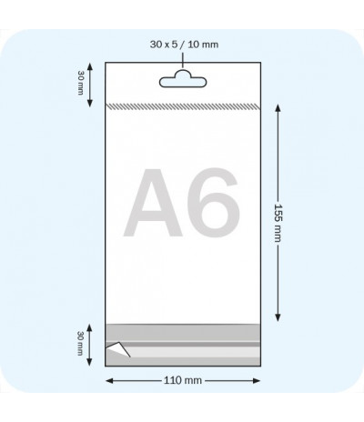 Pakabinami maišeliai su atvartu, A6, 110 x 155 mm, OPP plėvelė 30mic