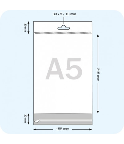 Pakabinami maišeliai su atvartu, A5, 155 x 215 mm, OPP plėvelė 30mic