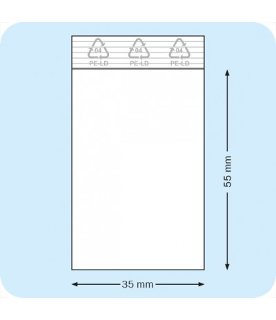 Užspaudžiami maišeliai 35 x 55 mm, PE plėvelė 50mic