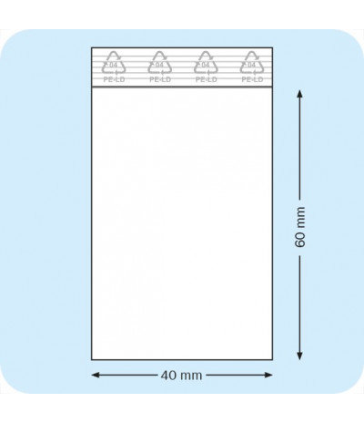 Užspaudžiami maišeliai 40 x 60 mm, PE plėvelė 50mic