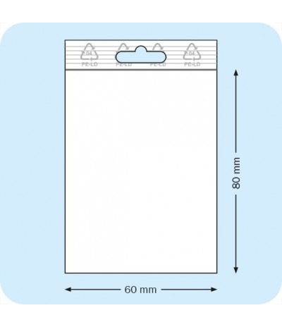 Užspaudžiami maišeliai su euroskyle 60 x 80 mm, PE plėvelė 50mic