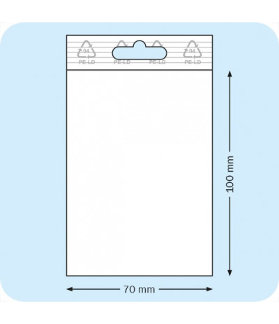 Užspaudžiami maišeliai su euroskyle 70 x 100 mm, PE plėvelė 50mic