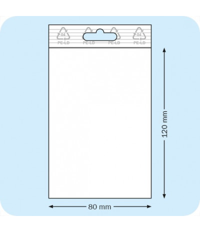 Užspaudžiami maišeliai su euroskyle 80 x 120 mm, PE plėvelė 50mic