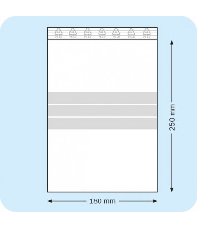 Užspaudžiami maišeliai su ženklinimo juostelėmis, 180 x 250 mm, PE plėvelė 50mic