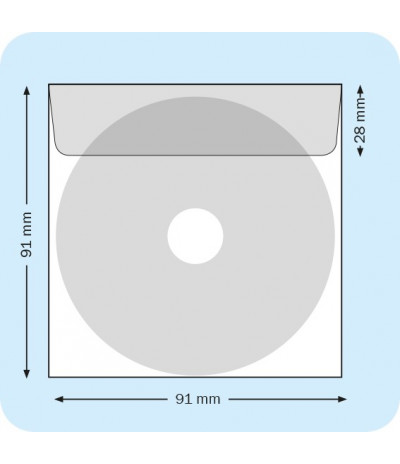 Lipnios mini-CD įmautės 91 x 91mm su atvartu, skaidrios
