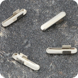 Metaliniai nikeliuoti antgaliai elastinėms gumelėms T formos, 14,3 x 3,2 x 3,5mm