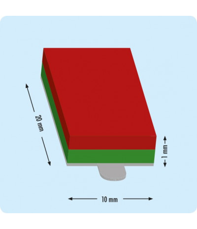 Lipnūs magnetiniai kvadratukai, 20mm x 10mm x 1mm, N35 (100 vnt. - 50 porų)