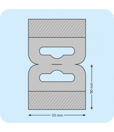 Plastikiniai perlenkti lipnūs laikikliai su euro skyle 50 x 50mm, skaidrūs, rulonas 500vnt.