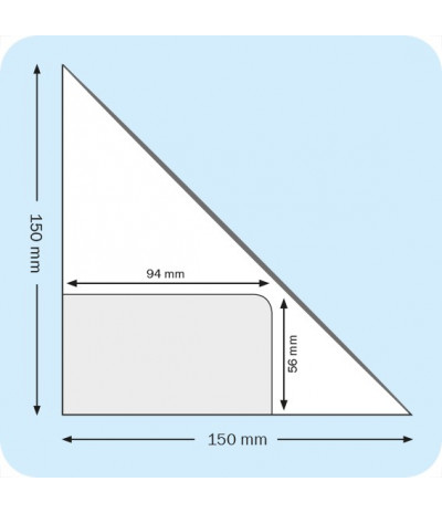 Lipnios trikampės įmautės 15cm x 15cm su įmaute vizitinei kortelei kairiajame kampe, skaidrios